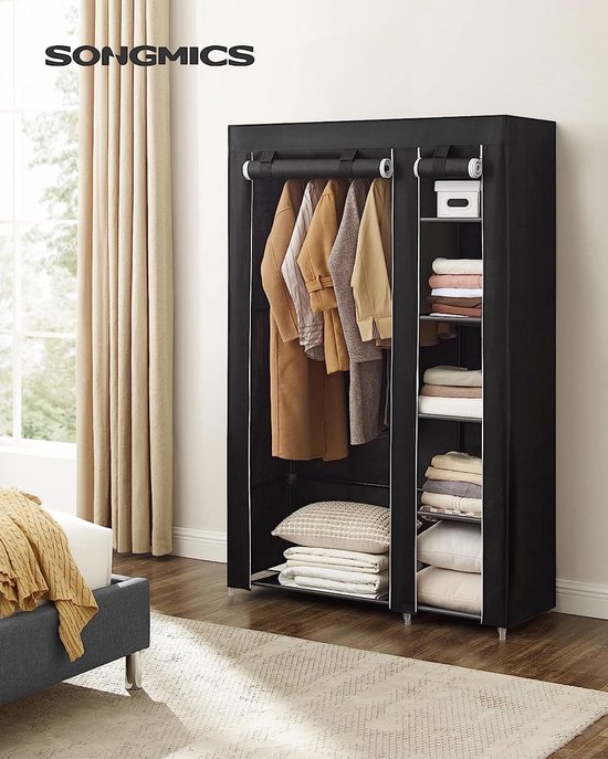 Armadio Tessuto Roba Little Stars - 175x110x45 Cm, 6 Scomparti, Con Cerniera, Grigio - Foto 3