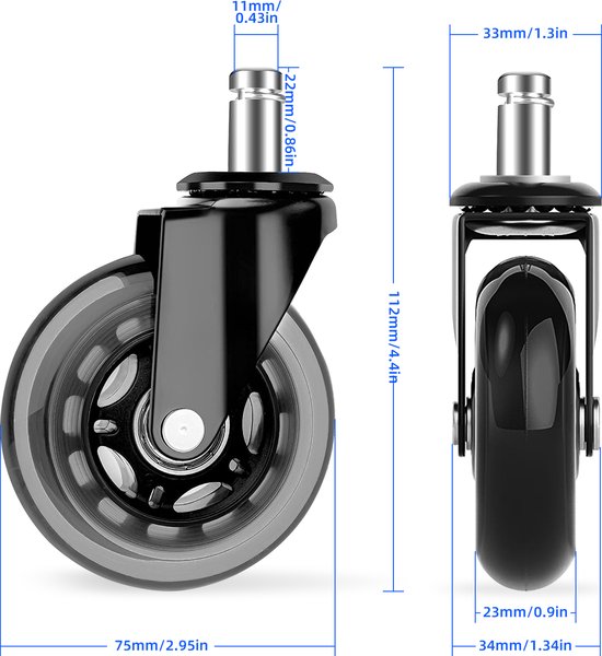 Topstar Bureaustoelwielen set 5 stuks 6990 stiftgrootte 11 mm/diameter 65 mm