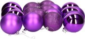 18x stuks kerstballen paars mix van mat/glans/glitter kunststof diameter 8 cm - Kerstboom versiering