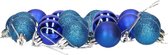 24x stuks kerstballen blauw mix van mat/glans/glitter kunststof diameter 3 cm - Kerstboom versiering