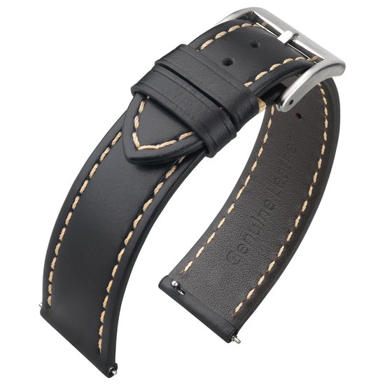 Bracelet Montre Cuir Veau Zwart 22mm