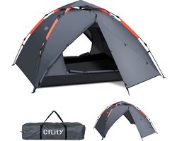 Campingtent, instant pop-uptent voor 3 personen, waterdicht, drie lagen, automatische koepeltent, grote 4-seizoenentent, backpacktent met Rain-Fly 2 uitbreidbare veranda voor kamperen