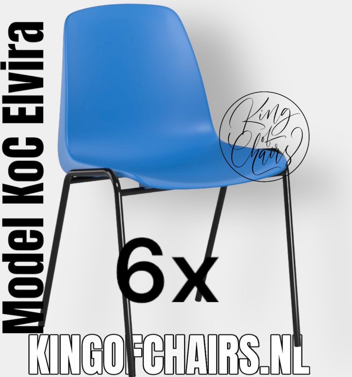 King of Chairs -set van 6- model KoC Elvira azuurblauw met zwart onderstel. Kantinestoel stapelstoel kuipstoel vergaderstoel tuinstoel kantine stoel stapel kantinestoelen stapelstoelen kuipstoelen stapelbare keukenstoel Helene eetkamerstoel