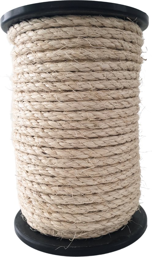 SNURO Sisal natuur touw (8mm, 50M) voor kattenkrabpaal of -boom, dieren & decoratie - 100% natuurlijk sisaltouw afkomstig van de agave plant - Robuust sisaltouw voor diverse toepassingen, ook voor katten, papegaai & parkieten