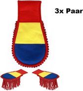 3x Set schouder epaulette rood/geel/blauw - Thema feest optocht fun festival carnaval