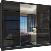 Kledingkast glans 235 cm met spiegel lades Zwart Glans