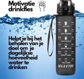 Bouteille d'eau Max4You - Bouteille d'eau - Bouteille d'eau de motivation - Bouteille d'eau 1 litre - Bouteille d'eau avec marqueurs de temps - Zwart