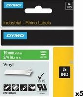 Laminated Tape for Labelling Machines Rhino Dymo ID1-19 19 x 5,5 mm White Green Stick Self-adhesives (5 Units)
