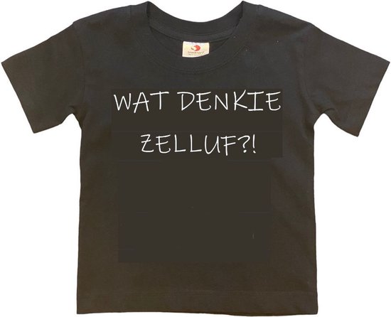 Rotterdam Kinder t-shirt | WAT DENKIE ZELLUF?! | Verjaardagkado | verjaardag kado | grappig | jarig | Rotterdam | Feyenoord | cadeau | Cadeau | Zwart/wit | Maat 110/116