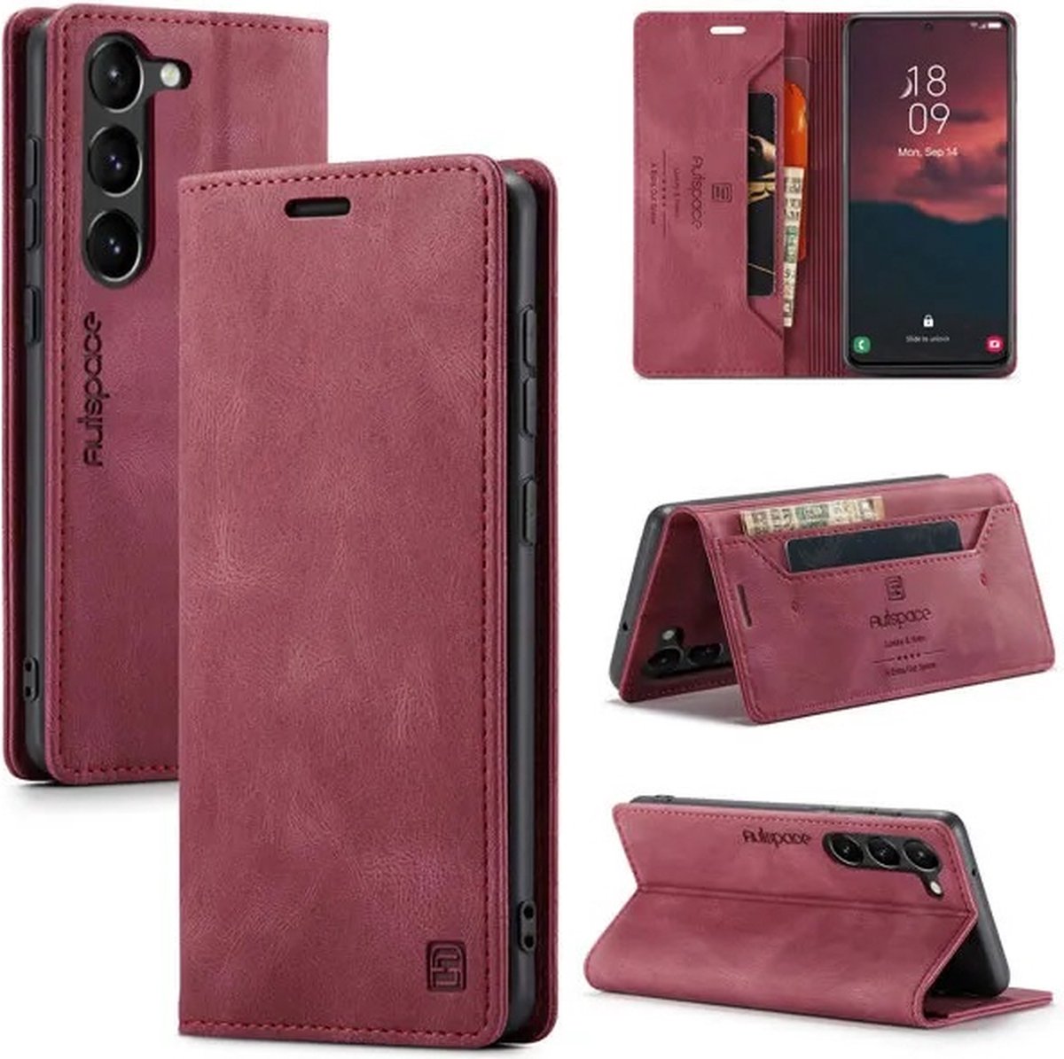 Luxe Flip Case met RFID Bescherming Kaarthouder en Magneetsluiting voor Galaxy S22 _ Rood