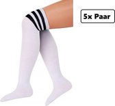 5x paire de chaussettes longues blanches à rayures noires - taille 36-41 - chaussettes à l'aine - chaussettes au-dessus du genou bas chaussettes de sport pom-pom girl carnaval football hockey festival unisexe