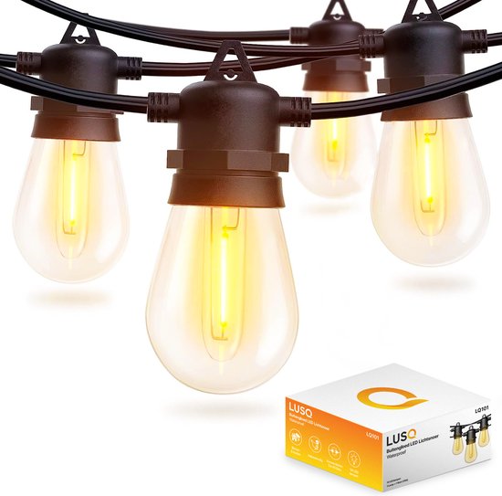 LUSQ® Buitengloed LED lichtsnoer 15m voor Buiten - Tuinverlichting - Lampjes Slinger - Lichtslinger - 2700K / Waterdicht