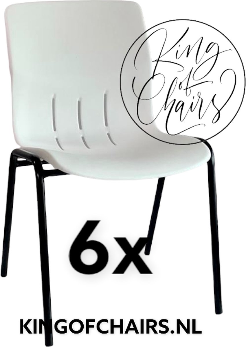 King of Chairs set van 6 model KoC Denver wit met zwart onderstel