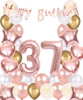 Snoes Ballonnen 37 Jaar Rose Gold White Dots - Compleet Feestpakket met cijfer ballon 37 jaar - Verjaardag Versiering Slinger Happy Birthday – Folieballon – Latex Ballonnen - Helium Ballonnen - Rose Feestpakket