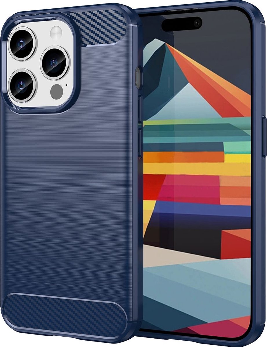 Mobigear Hoesje geschikt voor Apple iPhone 15 Pro Telefoonhoesje Flexibel TPU | Mobigear Brushed Slim Backcover | iPhone 15 Pro Case | Back Cover - Blauw