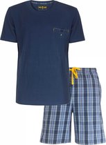 MEQ Heren Shortama - Pyjama Set - Korte Mouwen - 100% Katoen – Navy Blauw - Maat M