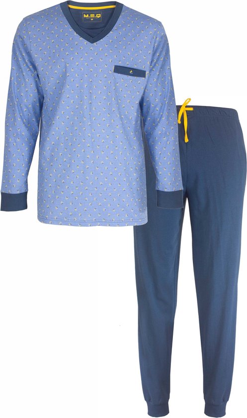 MEPYH1306A MEQ Heren Pyjama Set Lange mouw - 100% Gekamde Katoen - Licht Blauw - Maat M