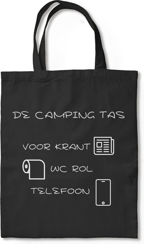 De Camping Tas Tote Bag - Draagtas, Katoenen Tas, Schoudertas - Tote bag canvas - Zwart