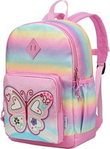 Backpacks Children's Backpack School Backpack Girl 4-6 Years Fit A4 Folder With Side Pockets and Pink Chest Strap, Butterfly