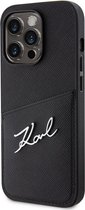 Karl Lagerfeld Saffiano Card Back Case - Geschikt voor Apple iPhone 14 Pro Max (6.7") - Zwart
