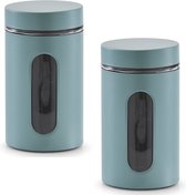 3x Boîtes / bocaux de conservation vert eucalyptus avec fenêtre 900 ml - Zeller - Ustensiles de cuisine - Bocaux de conservation / bocaux de conservation - Boîtes de conservation / boîtes de rangement - Consservation alimentaire