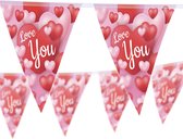 Funny Fashion Love You/Liefde/Valentijn/Bruiloft thema feestslinger vlaggenlijn - 2x - hartjes print - 500 cm - plastic