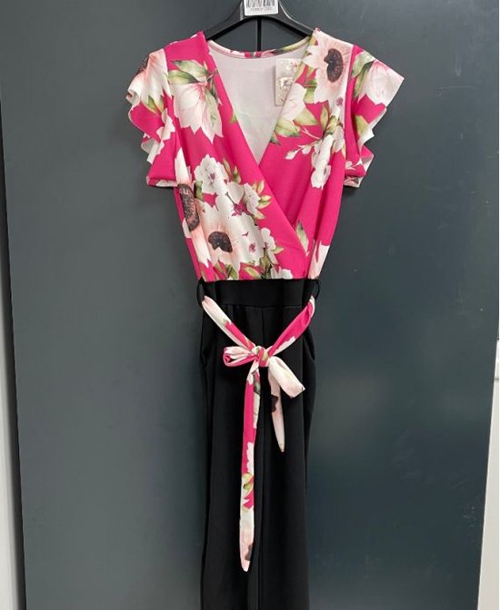 fushia jumpsuit met bloemen - one size (36-38)