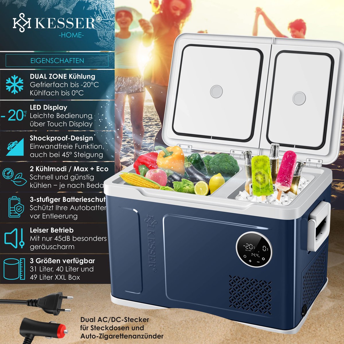 KESSER® Compressor Koelbox 2in1 Dual-Zone Koelbox & Vriezer, Elektrische  vriesbox LED... | bol.com