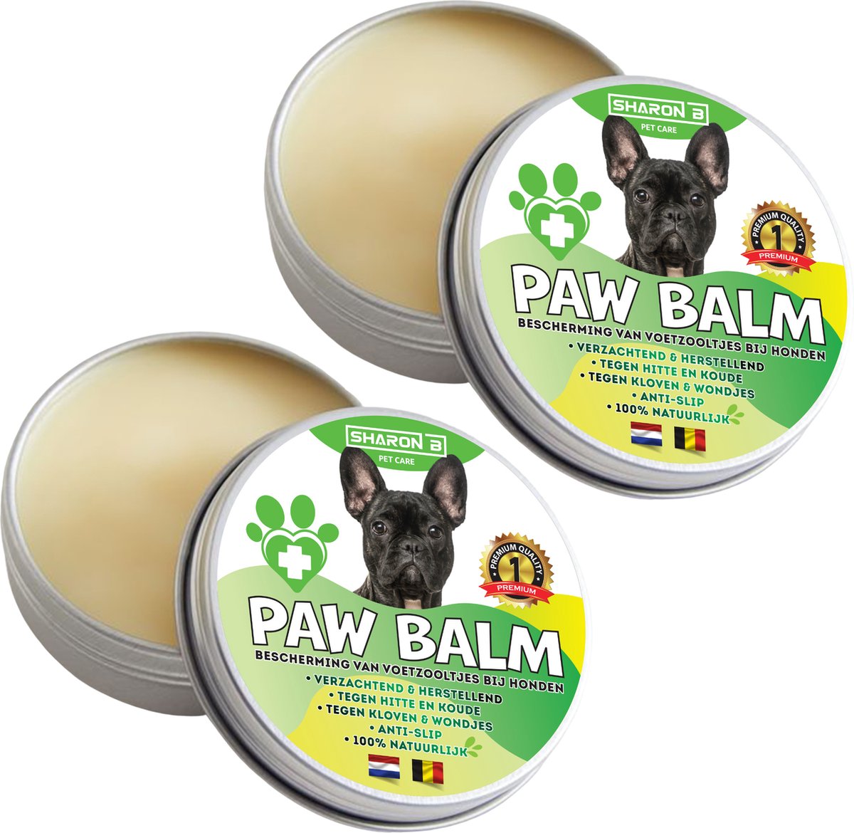 Sharon B - Paw Balm - Honden < 20kg - Potenbalsem Hond, Beschermt Voetzooltjes tegen Kloven, Wondjes, Ontstekingen - Antislip - 60 ml - 2 Stuks