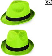 8x Festival hoed neon groen met zwarte band - Hoofddeksel hoed festival thema feest feest party