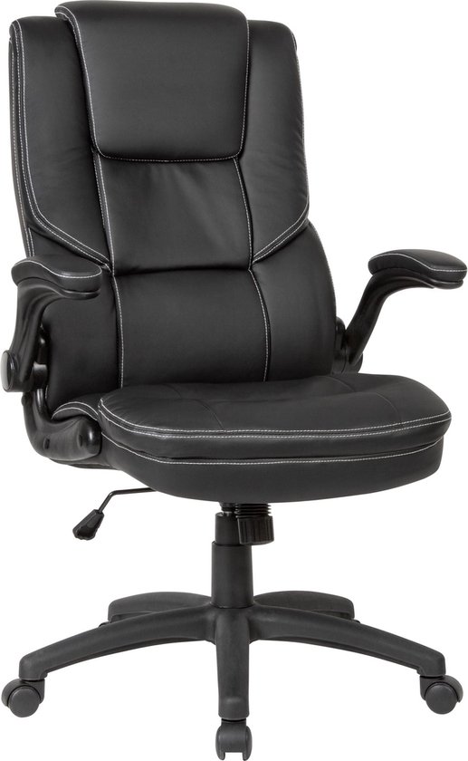 Rootz bureaustoel - Zwart kunstleer bureaudraaistoel - tot 120 kg - in hoogte verstelbaar ontwerp - bureaufauteuil met opvouwbare armleuningen en hoge rugleuning