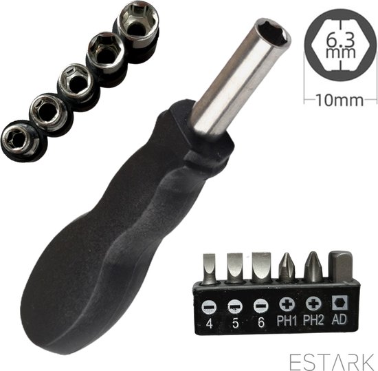 ESTARK® Schroevendraaier met bitset - 14 delig - gereedschapset - soft grip - precisie - schroevendraaier set - Kruis Platte kop - Mini schroevendraaier - Kleine schroevendraaier - Bits Bit Houder set - Zwart