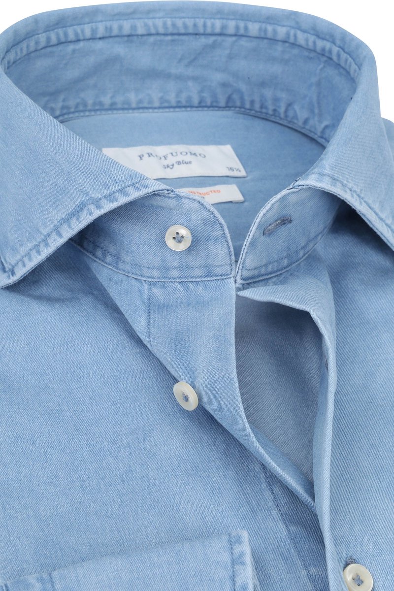 Profuomo - Sky Blue SF Overhemd Denim Lichtblauw - Heren - Maat 40 -  Slim-fit | bol