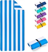 Strandhanddoek XXL - microvezel badhanddoek groot, microvezel handdoeken licht en sneldrogend, 100% gerecyclede microvezel handdoek - hemelsblauw-wit gestreept 160 x 90 cm