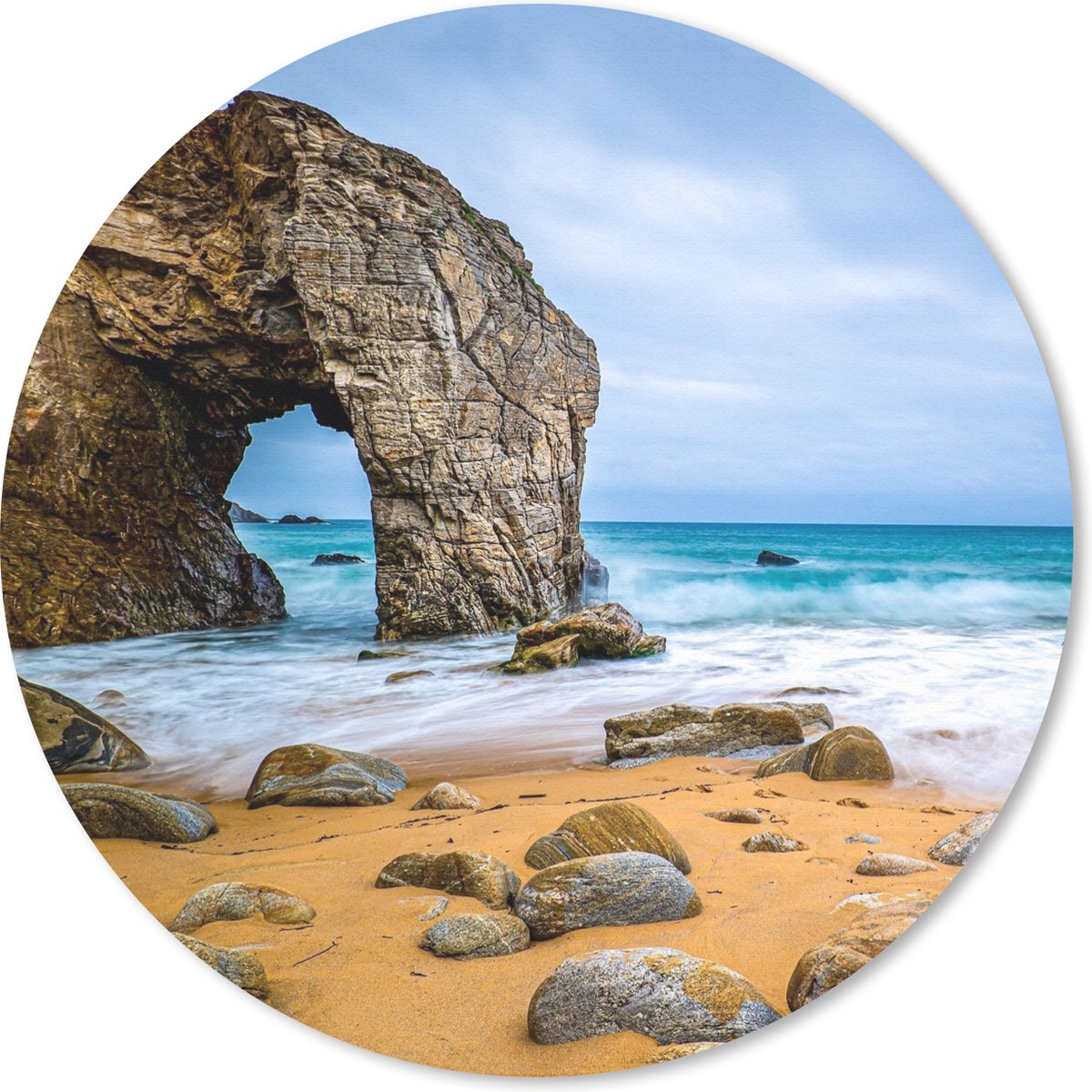 Muismat rond 40x40 cm - Mousepad Stenen - Water - Strand - Rots - Golven - Ronde muismatten