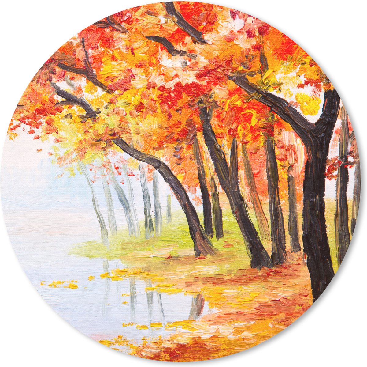 Muismat rond 40x40 cm - Mousepad Schilderij - Herfst - Bomen - Water - Olieverf - Ronde muismatten