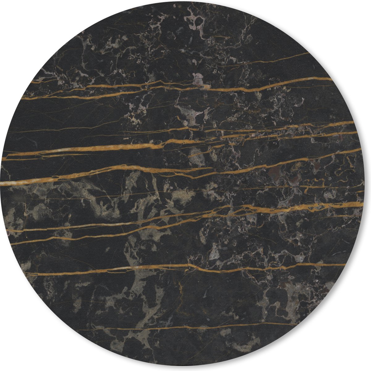 Muismat rond 40x40 cm - Mousepad Marmer - Zwart - Goud - Ader - Ronde muismatten