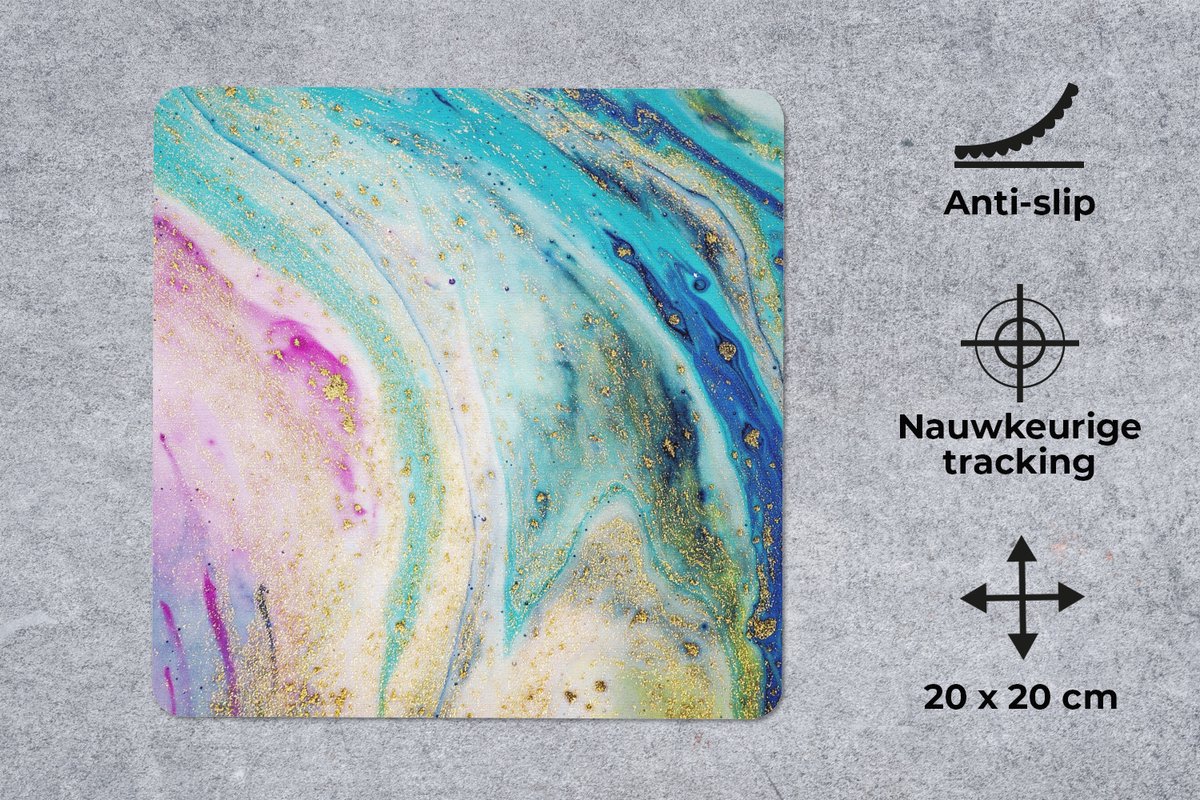 Muismat 20x20 cm - Mousepad Marmer - Verf - Regenboog - Muismatten