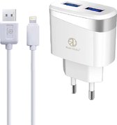 Oplader Rico Vitello, thuislader 2,4A en kabel 1 meter wit, USB Lightning voor iPhone, travel charger , CE certificate