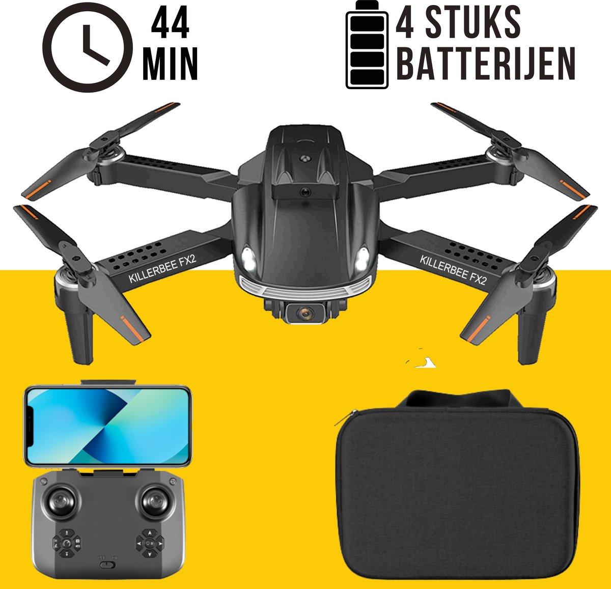 Killerbee FX3 Super Hornet - Drone met dubbele camera - geschikt voor kinderen en volwassenen - Ultra Fly More Combo - 44 minuten vliegtijd - Inclusief gratis video tutorials, tas en 4 batterijen!