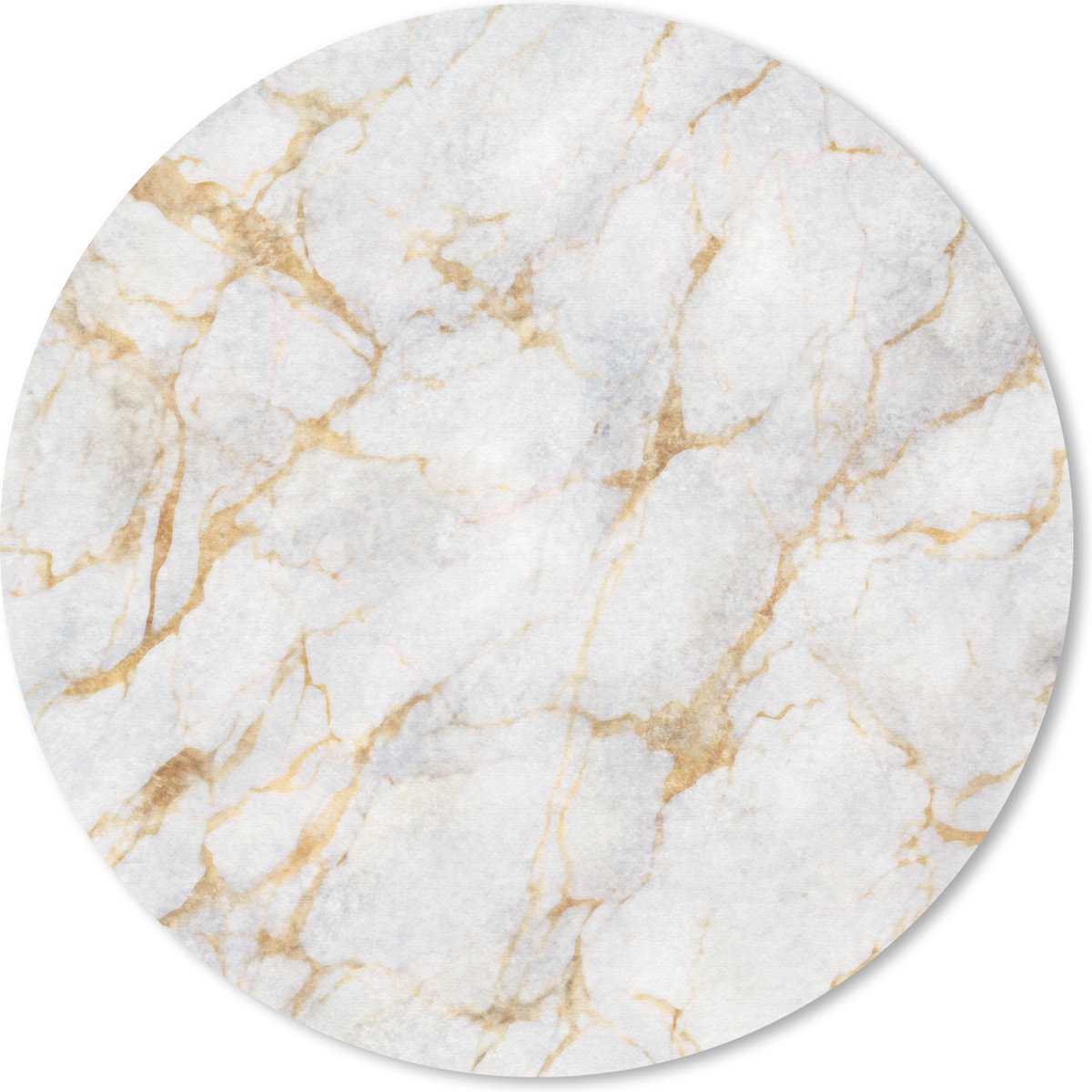 Muismat rond 50x50 cm - Mousepad Marmer - Wit - Goud - Abstract - Ronde muismatten