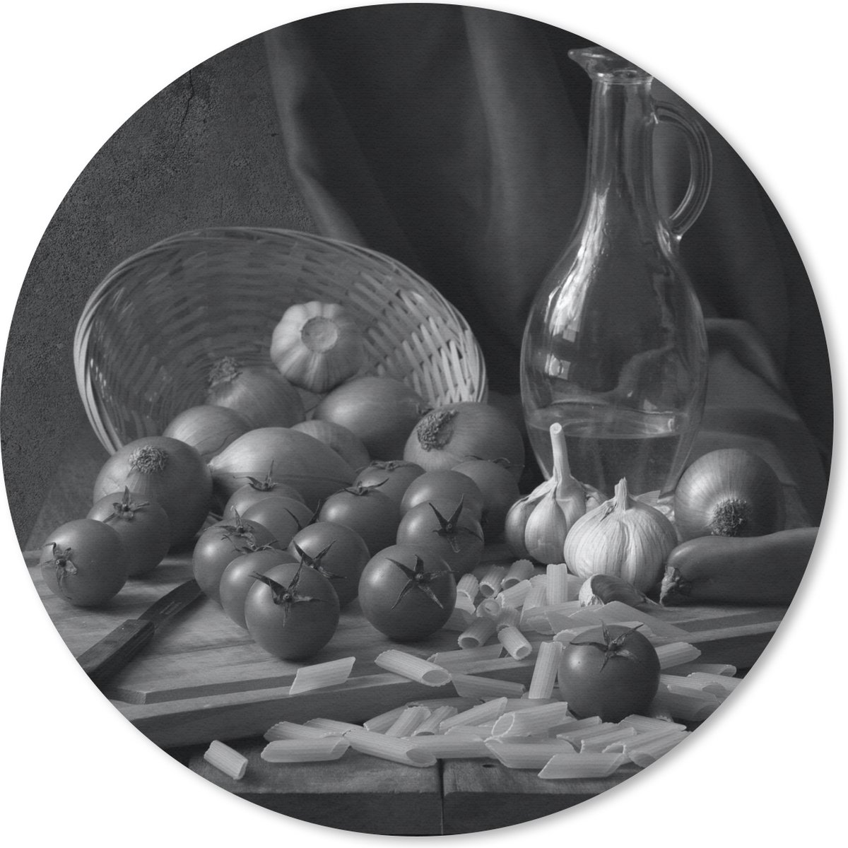 Muismat rond 50x50 cm - Mousepad Stilleven - Pasta - Zwart - Wit - Ronde muismatten