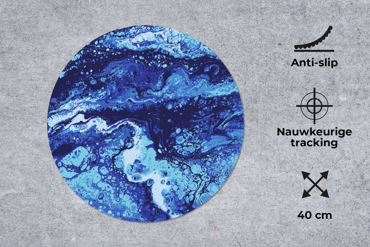 Muismat rond 40x40 cm - Mousepad Marmer - Blauw - Waterverf - Ronde muismatten