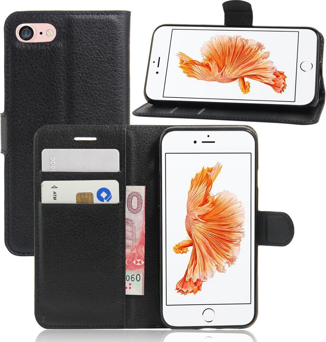 Hoesje - Geschikt voor iPhone SE (2022/2020), iPhone 8 / 7 Hoesje - Book Case - Zwart