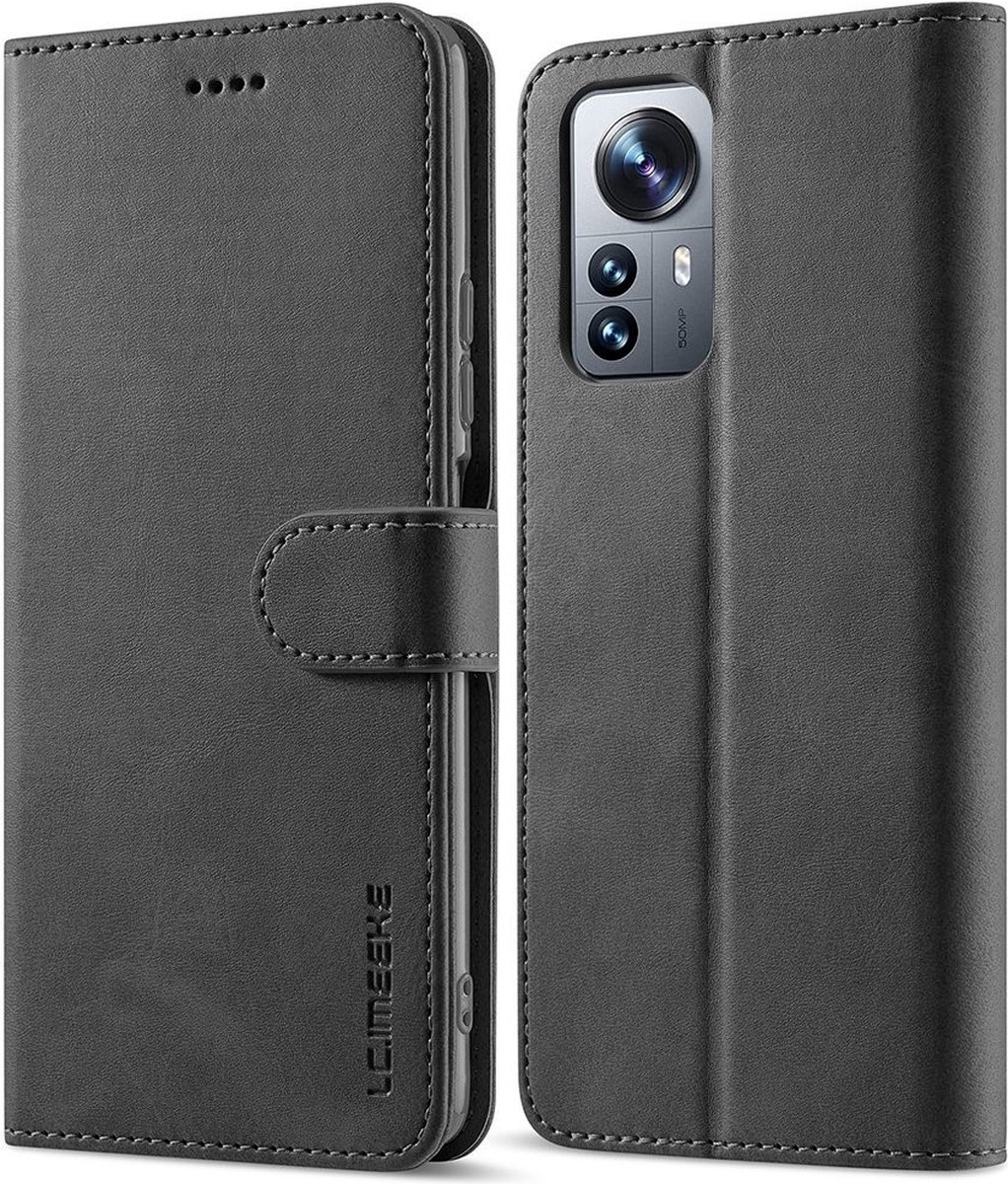 LC.IMEEKE Hoesje - Geschikt voor Xiaomi 12 / 12X Hoesje - LC.IMEEKE Luxe Book Case - Zwart