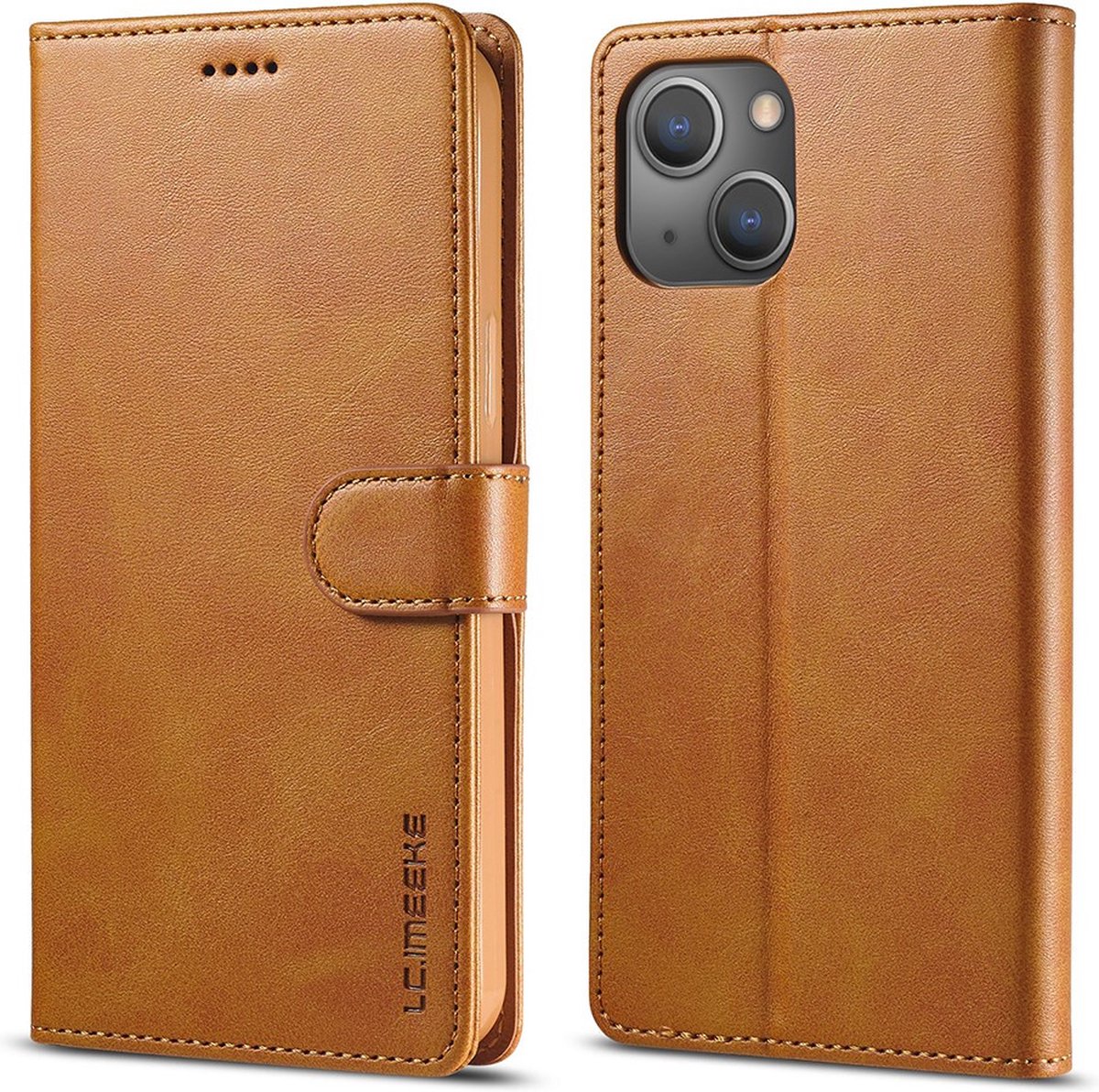 LC.IMEEKE Hoesje - Geschikt voor iPhone 13 Hoesje - LC.IMEEKE Luxe Book Case - Bruin