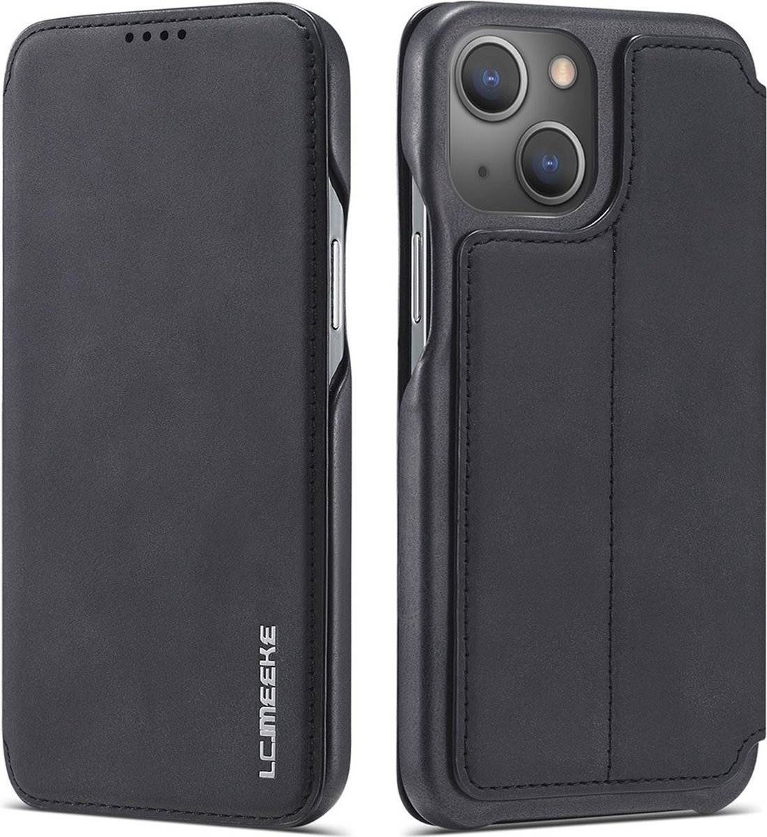 LC.IMEEKE Hoesje - Geschikt voor iPhone 13 Mini Hoesje - LC.IMEEKE Retro Book Case - Zwart