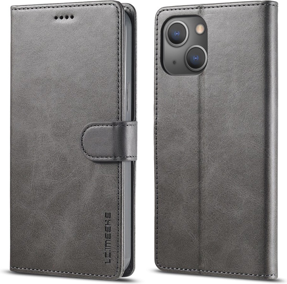 LC.IMEEKE Hoesje - Geschikt voor iPhone 13 Hoesje - LC.IMEEKE Luxe Book Case - Grijs