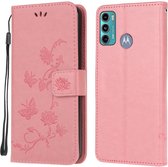 Coverup Bloemen & Vlinders Book Case Geschikt voor Motorola Moto G60 Hoesje - Roze