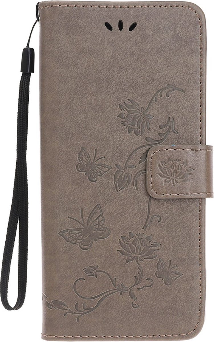 Coverup Bloemen & Vlinders Book Case - Geschikt voor iPhone 12 Mini Hoesje - Grijs